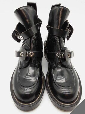 Balenciaga Ceinture Black Leather Ankle Boots Size 39.5